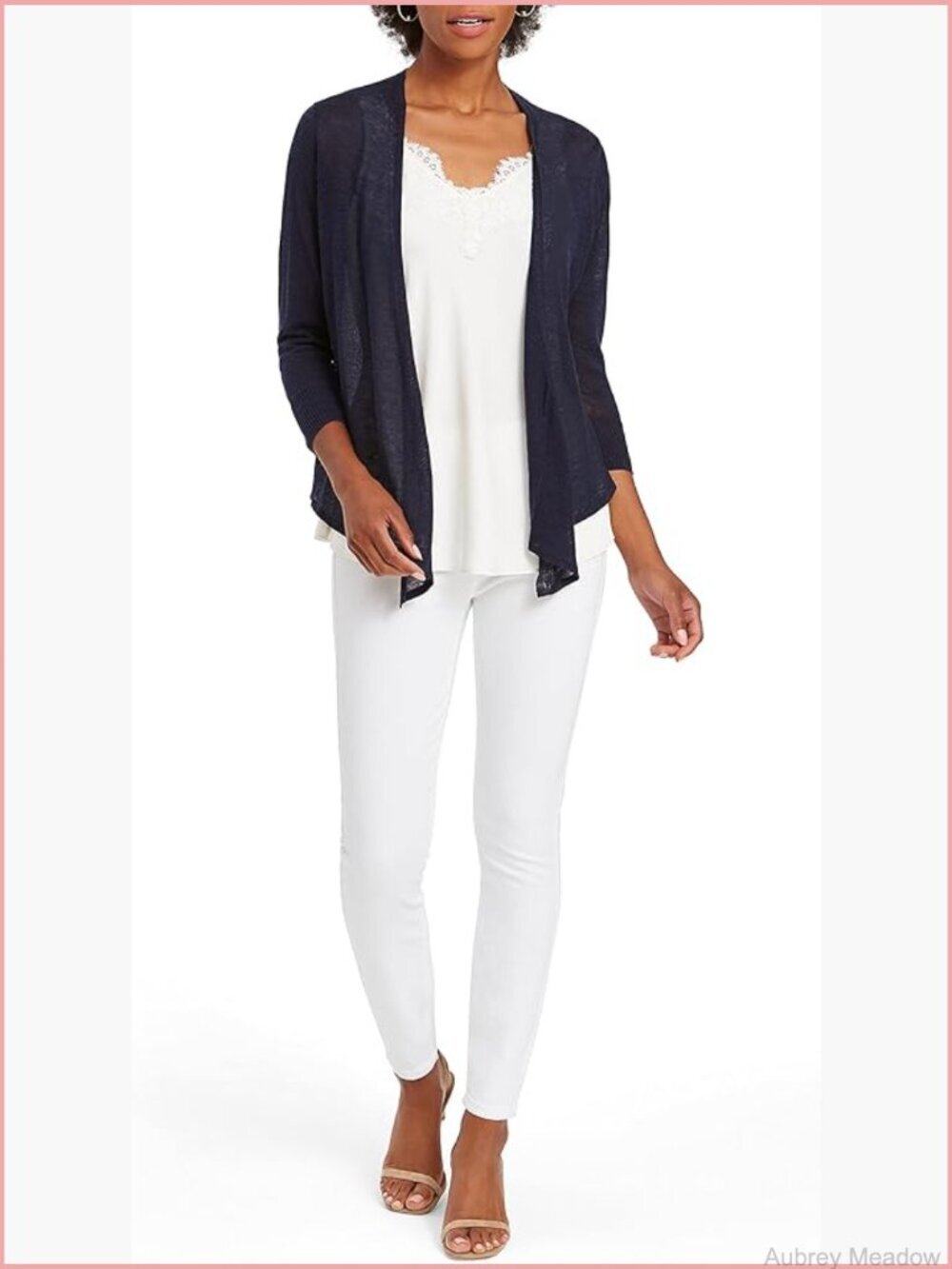 Lightweight Linen-Viscose Cardigan, 3/4 Sleeve, Open Neck, Button Front